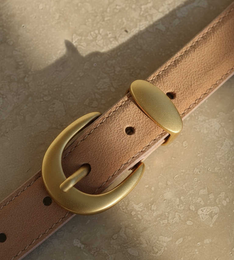 Suede Belt with Curved Gold Buckle | Chic Everyday Accessory: Camel / Medium