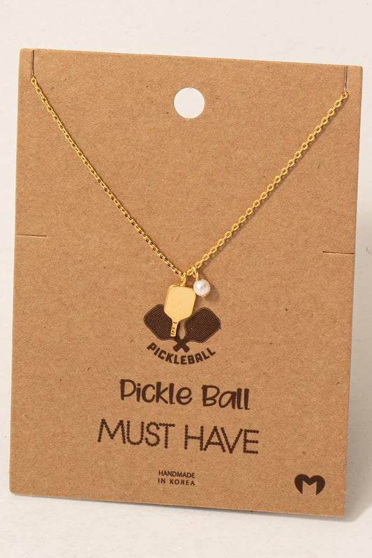 Gold Dipped Pearl Pickle Ball Pendant Necklace