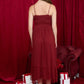 POLKA DOT TULLE SPAGHETTI STRAP MIDI DRESS: BURGUNDY