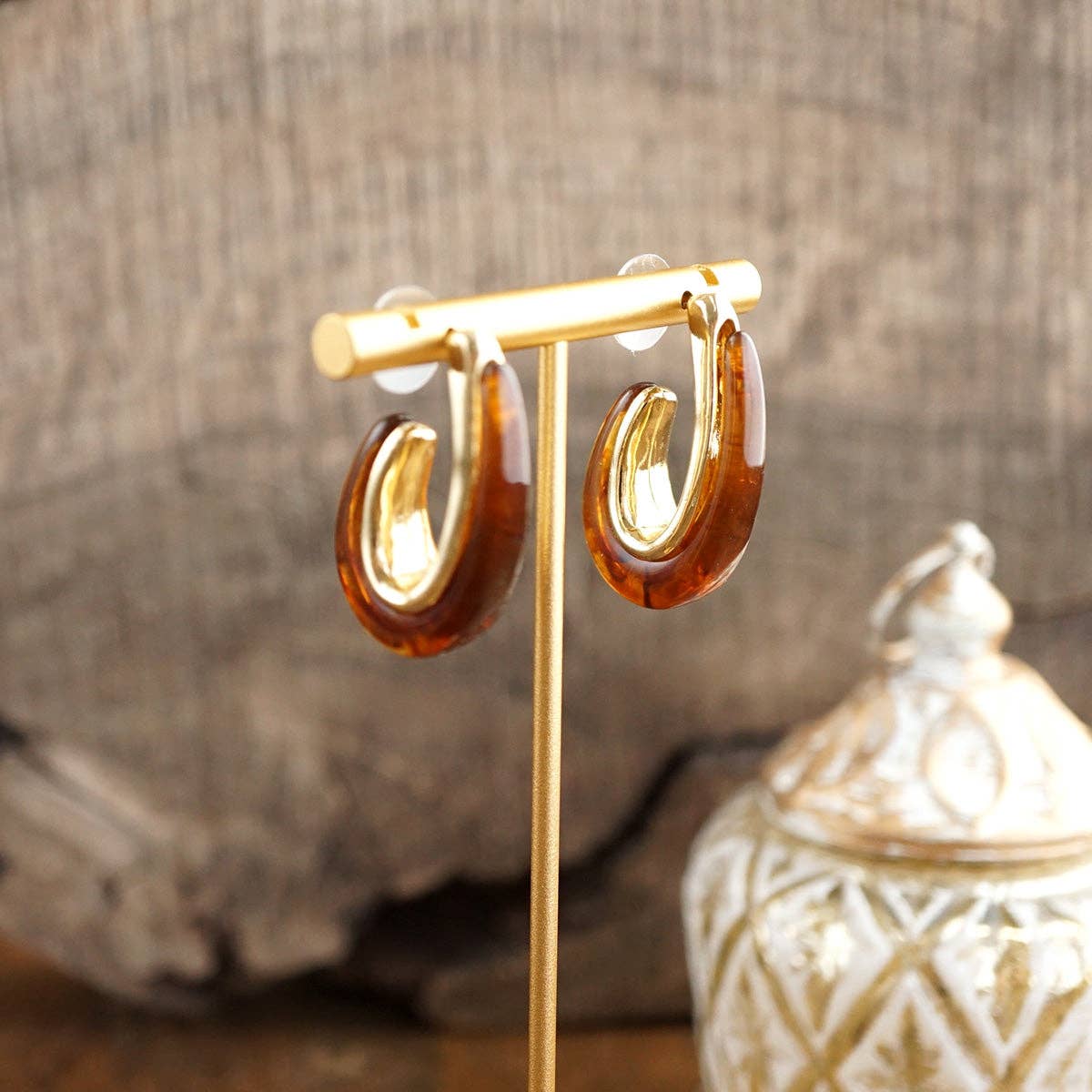 Golden Ember – Sculptural Acrylic Hoop Earrings: Turquoise