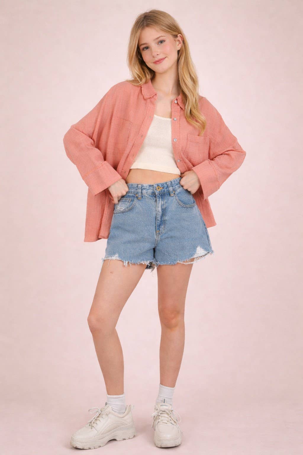 Sandbar Button Down Top in Blush