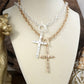 Divine Simplicity – Hammered Cross Front Toggle Necklace: Worn Gold Tone