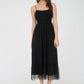 POLKA DOT TULLE SPAGHETTI STRAP MIDI DRESS: BURGUNDY