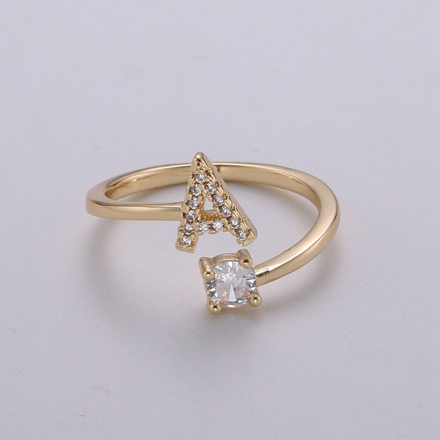 Adjustable Gold Initial Ring With CZ R370~R395: H