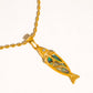 Dolphina 18K Gold Non-Tarnish Vintage Abalone Fish Necklace: Yellow Gold
