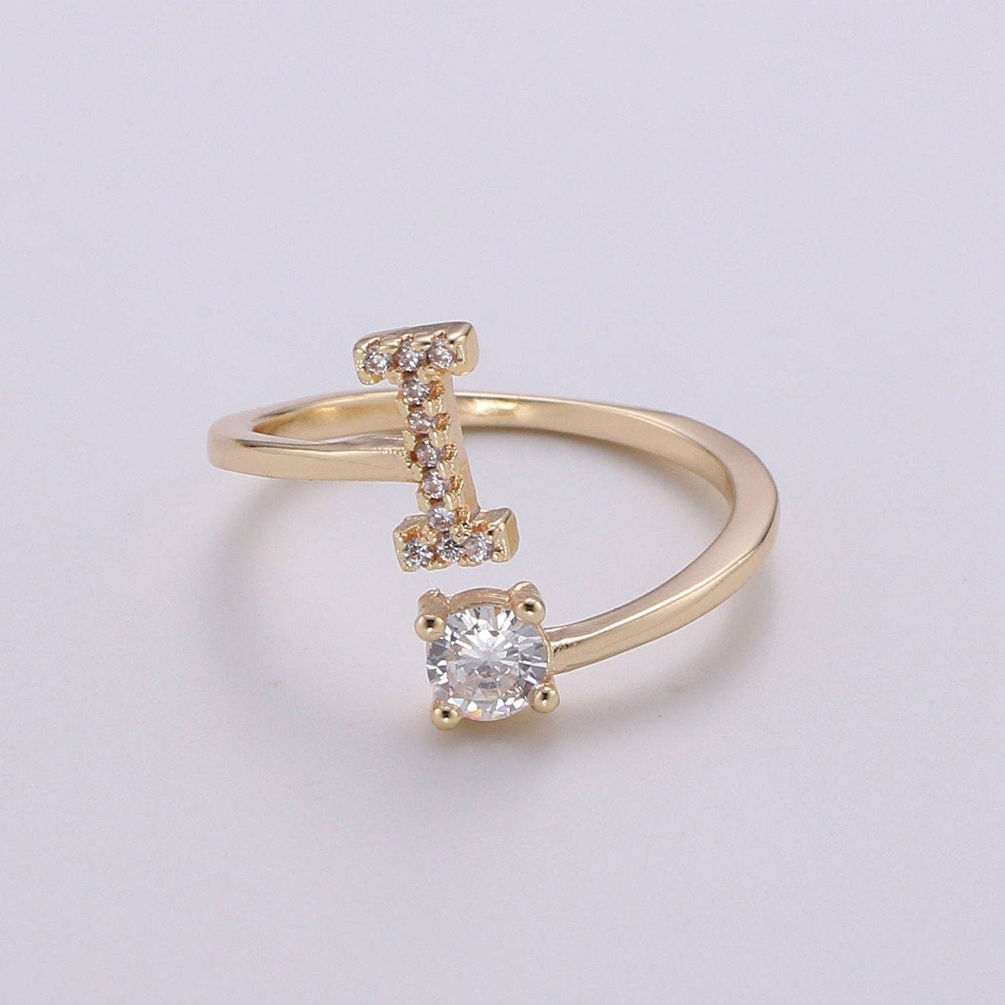 Adjustable Gold Initial Ring With CZ R370~R395: T