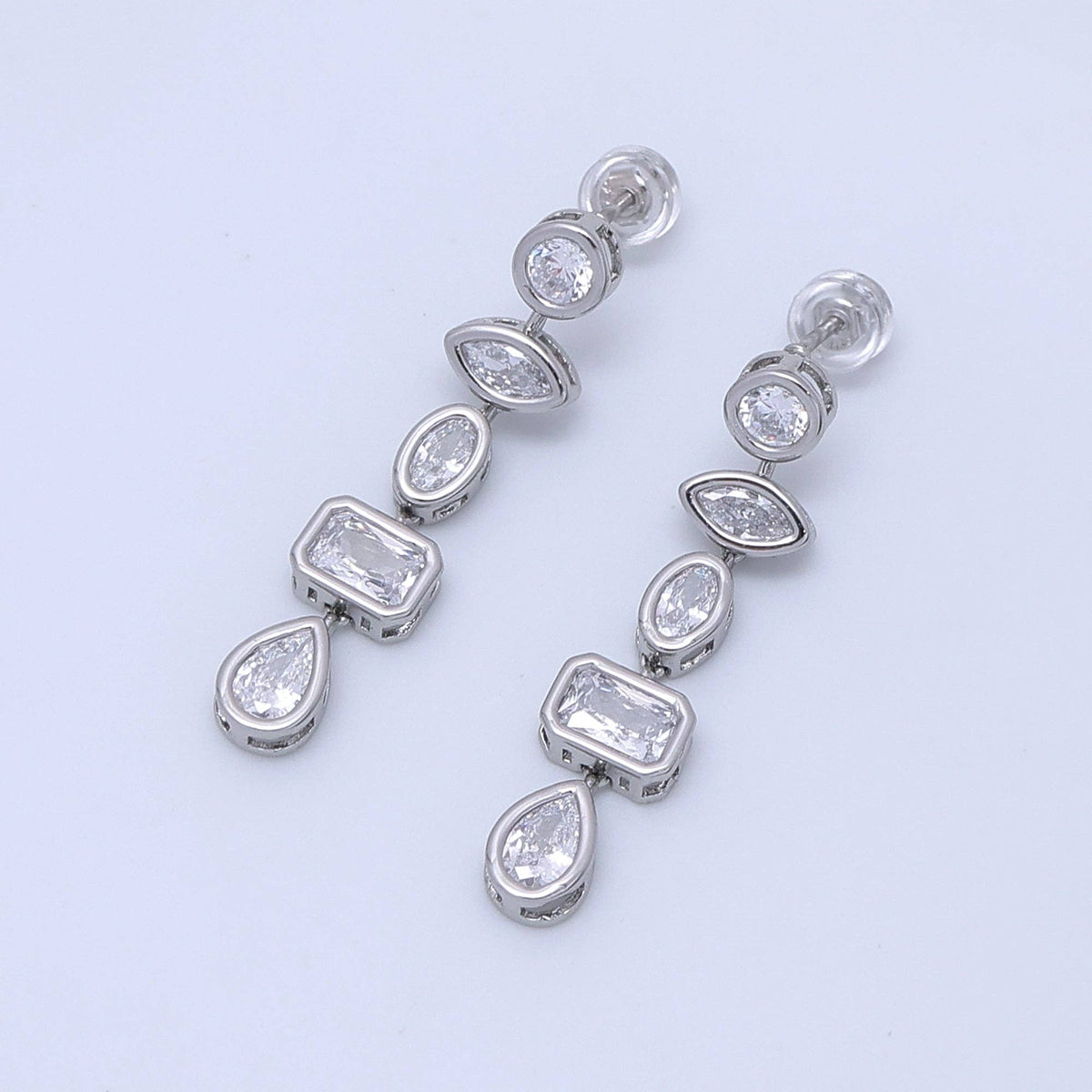 24K Gold Filled 20mm Geometric CZ Bezel Drop Stud Earrings in Gold & Silver | AB678 AB679: Gold
