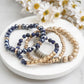 Bracelets stack of 4 piece beaded with Blue Semi Precious stones glass wooden and golden beads
