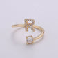 Adjustable Gold Initial Ring With CZ R370~R395: D