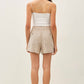 Linen Blend Striped Shorts in Brown