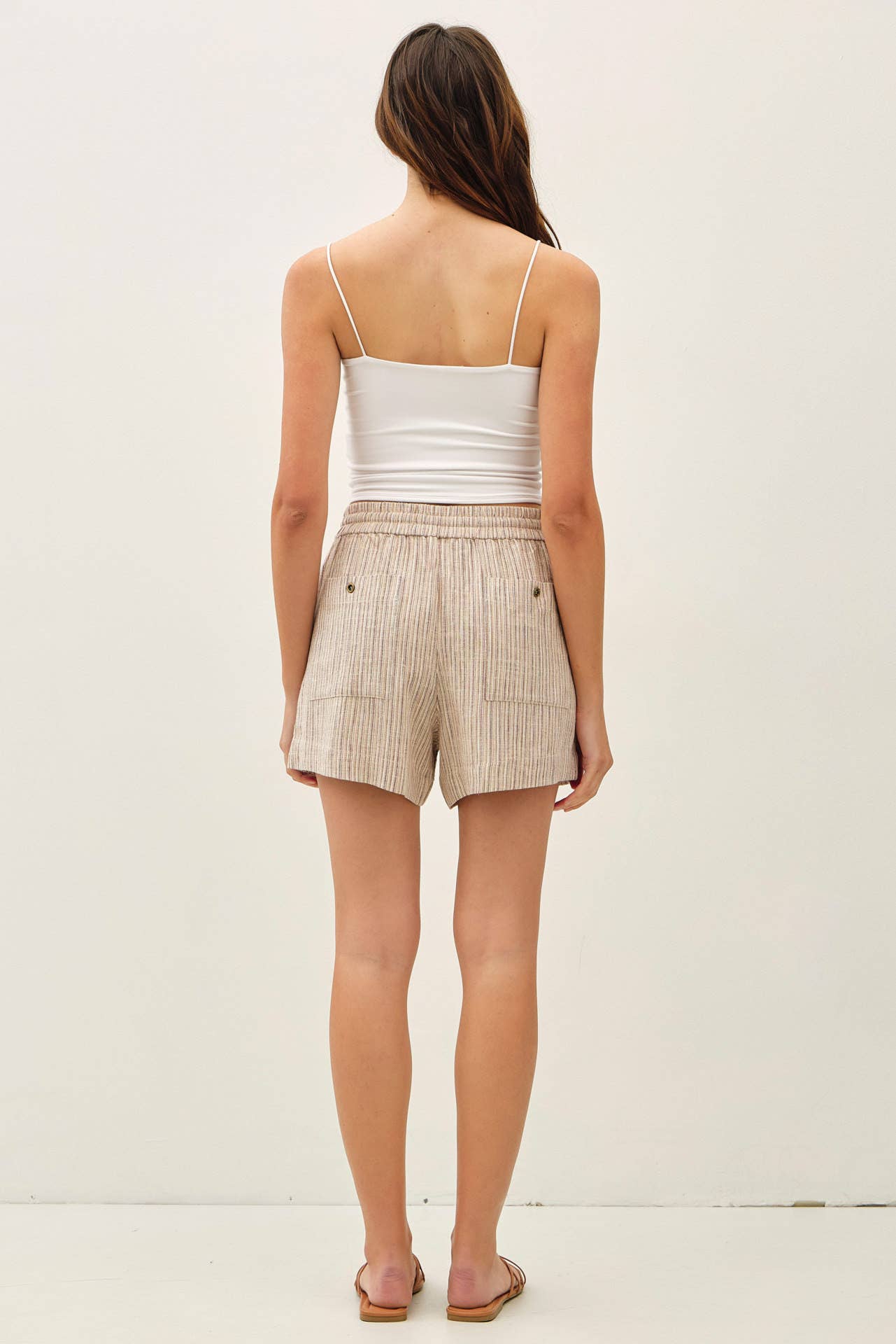Linen Blend Striped Shorts in Brown