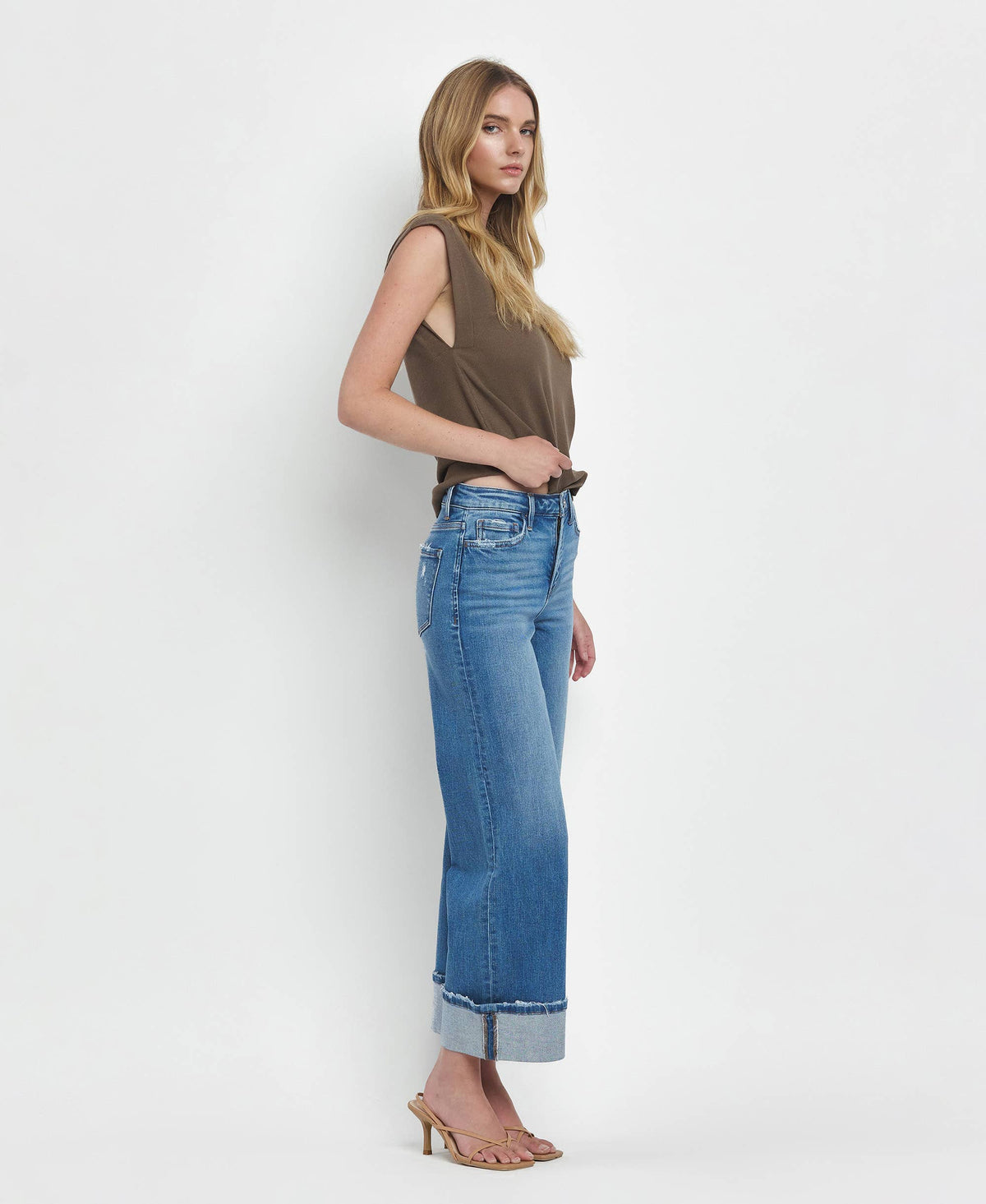 Vervet High Rise Cuffed Wide Leg Jeans