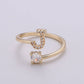 Adjustable Gold Initial Ring With CZ R370~R395: C