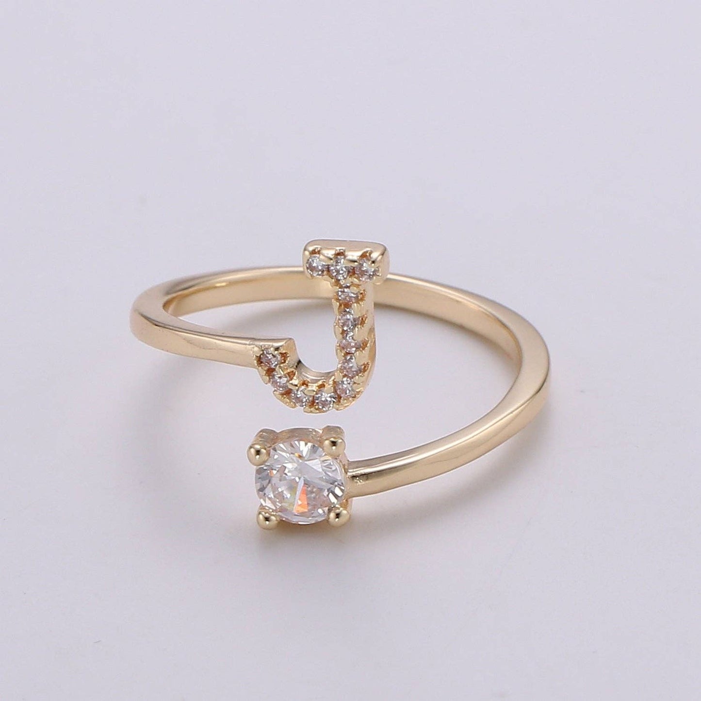 Adjustable Gold Initial Ring With CZ R370~R395: A