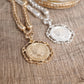 Heirloom Reverie – Ornate Coin Pendant Necklace: Worn Silver Tone