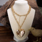 Long Minimal Chain Necklace with Puffy Heart – Gold or Silver Tone: Gold Tone