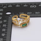 Double Band Baguette Clear CZ Green Emerald Gold Ring