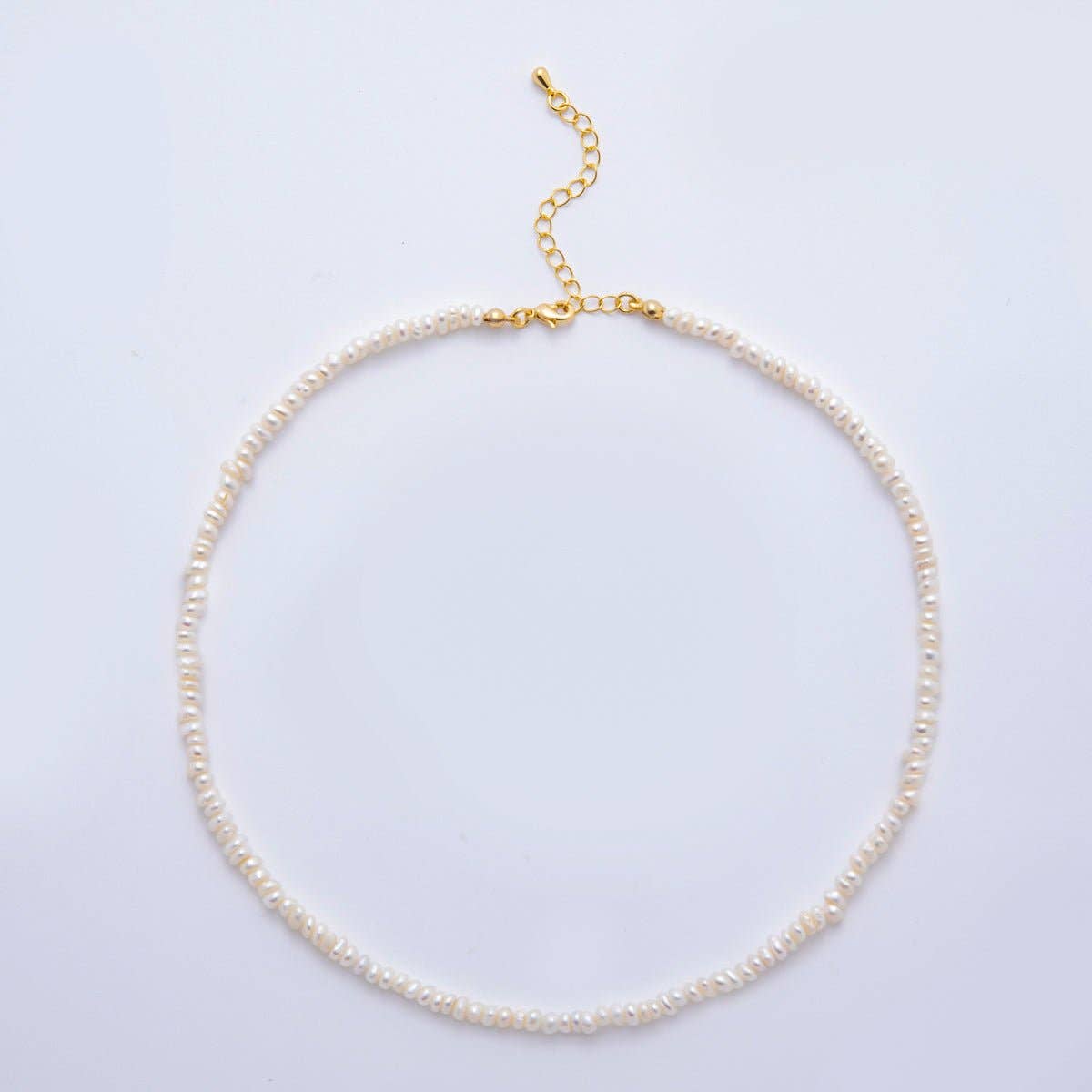 18K Gold Filled 4mm Dainty Rice Seed Freshwater Pearl Necklace 14.9 Inches long | WA-A3475
