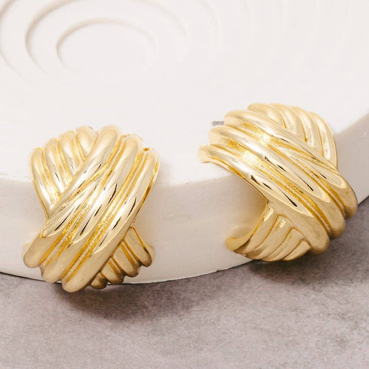 Gold Dipped Hash Weave Hoop Earrings: GOLD