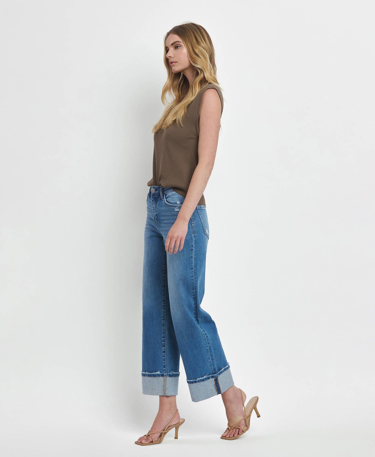 Vervet High Rise Cuffed Wide Leg Jeans