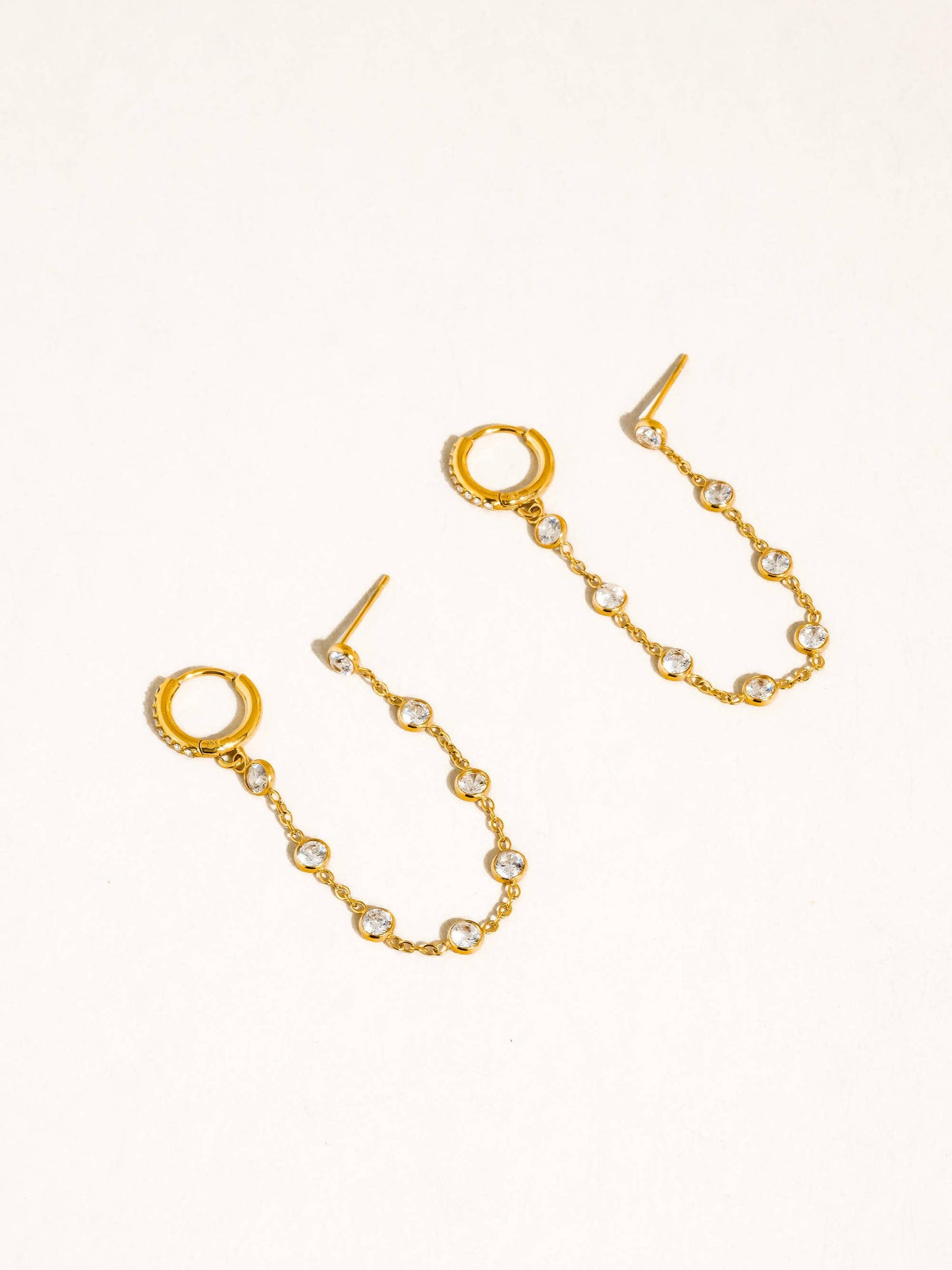 Daffira 18K Gold Non-Tarnish Crystal Chain Link Earrings: Multi-Colored