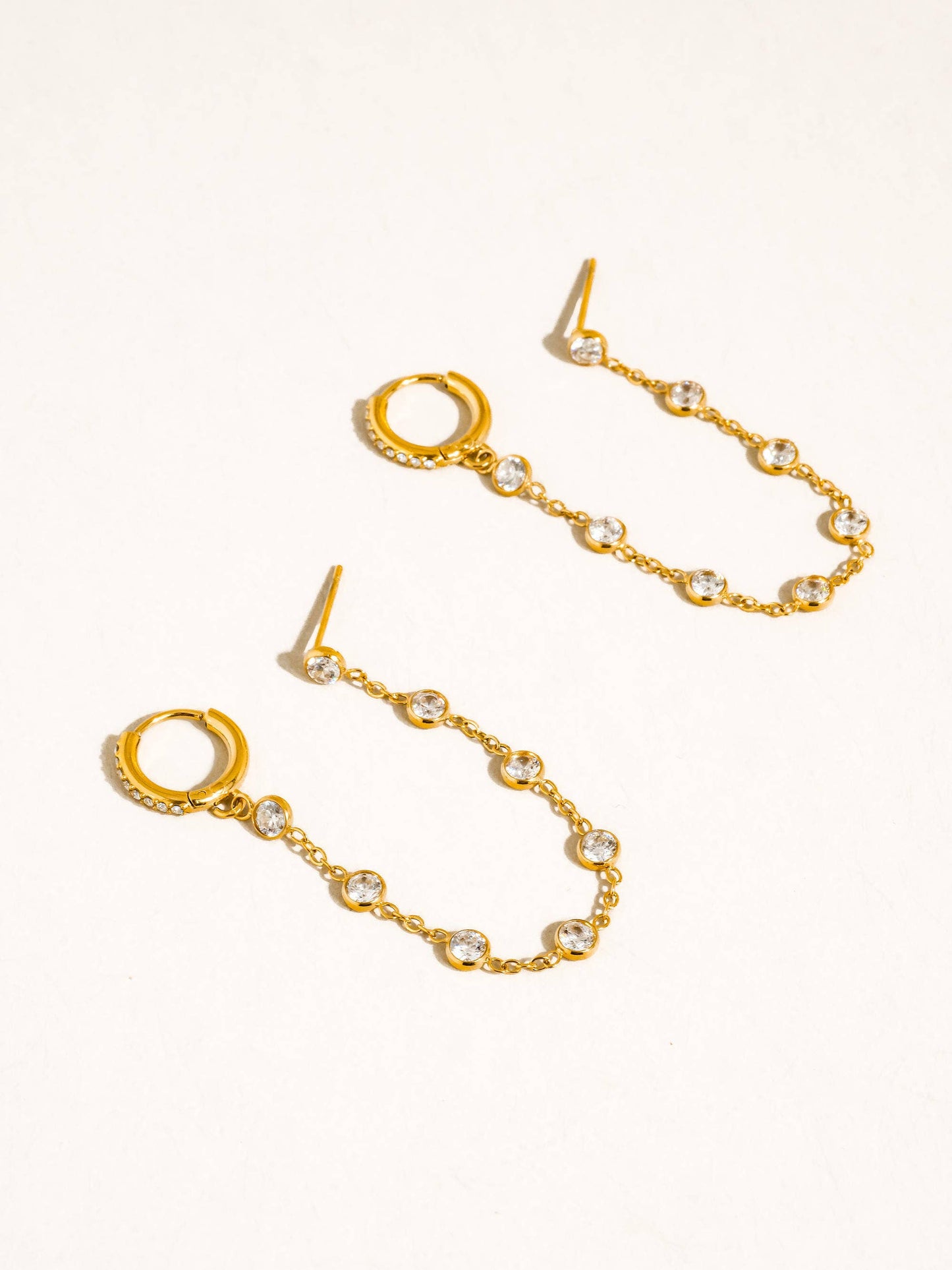 Daffira 18K Gold Non-Tarnish Crystal Chain Link Earrings: Yellow Gold