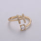 Adjustable Gold Initial Ring With CZ R370~R395: C