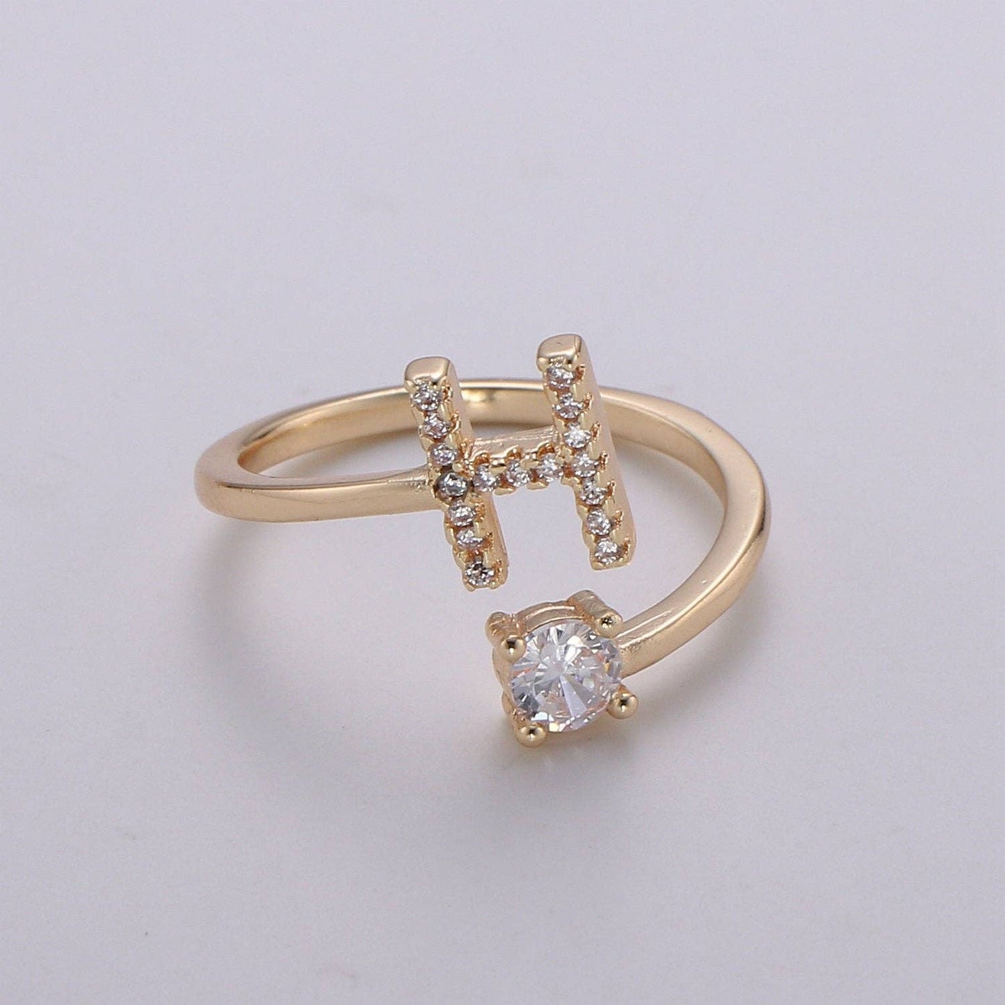 Adjustable Gold Initial Ring With CZ R370~R395: T