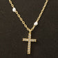 Gold Dipped Station Cz Cross Pendant Necklace: GOLD