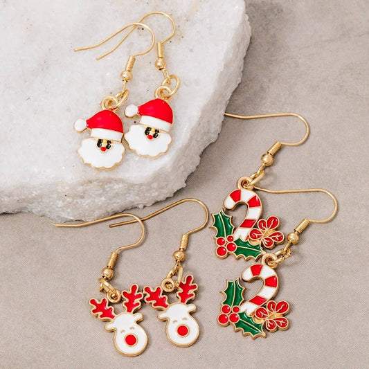 Mixed 3Pc Christmas Enamel Dangle Earrings Set: ASSORTED