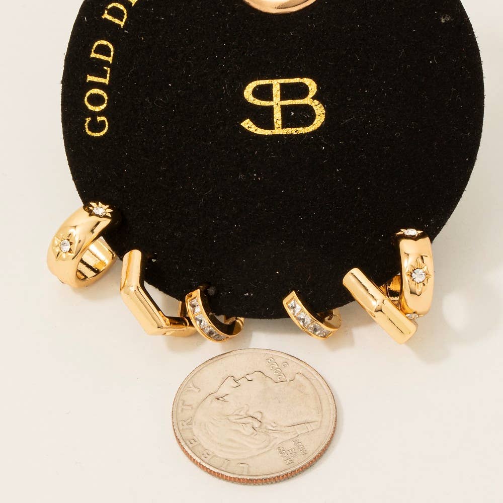 Secret Box Gold Dipped 3 Pair Mixed Cz Hoop Earrings Set