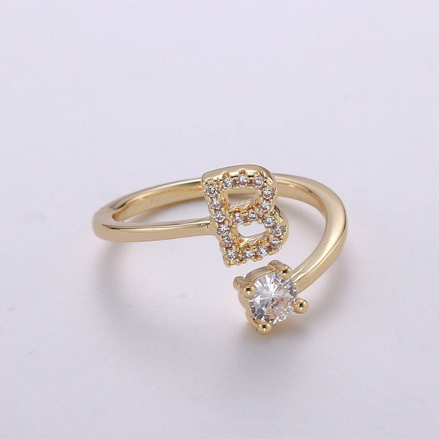 Adjustable Gold Initial Ring With CZ R370~R395: A