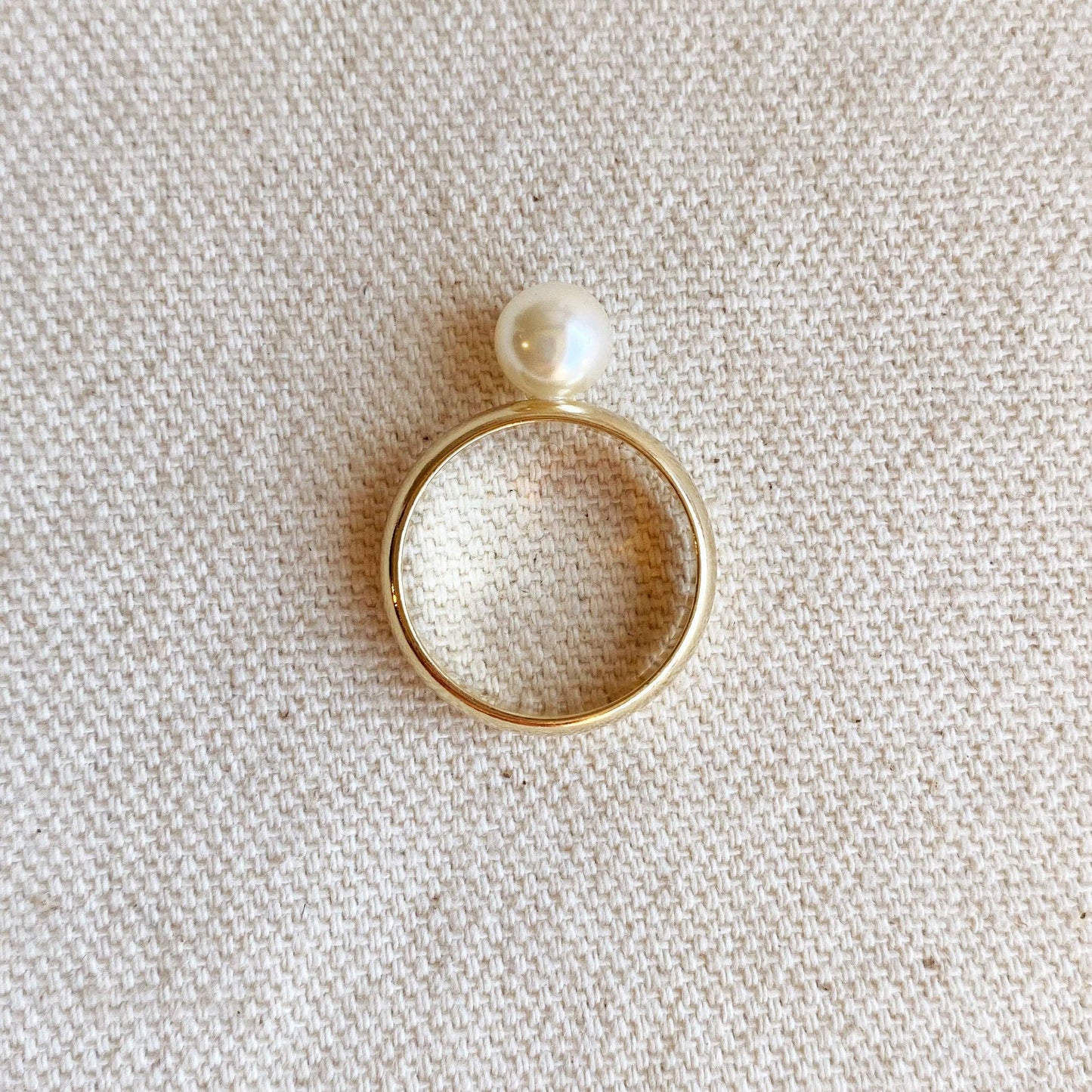 18k Gold Filled Solitaire Pearl Ring: 7