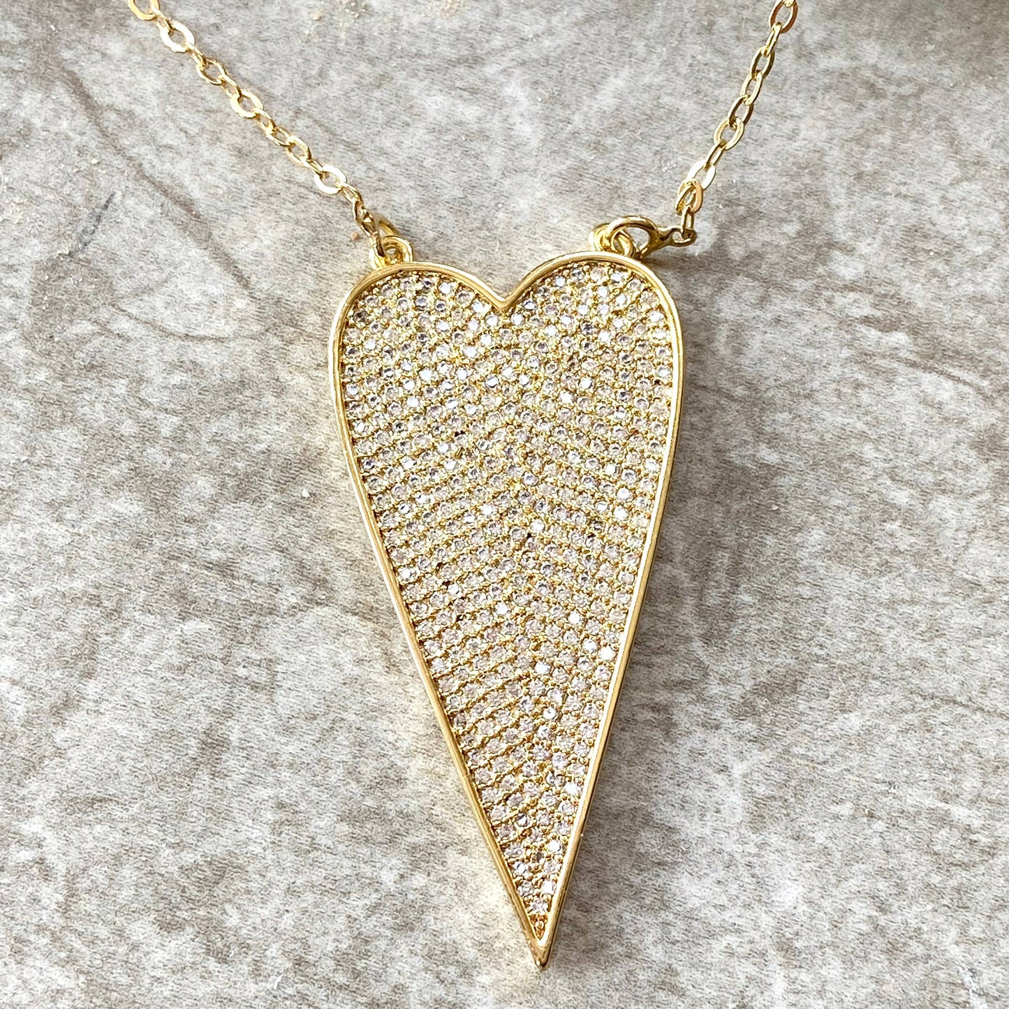 Heart crystal gold necklace boutique salon love trendy layer