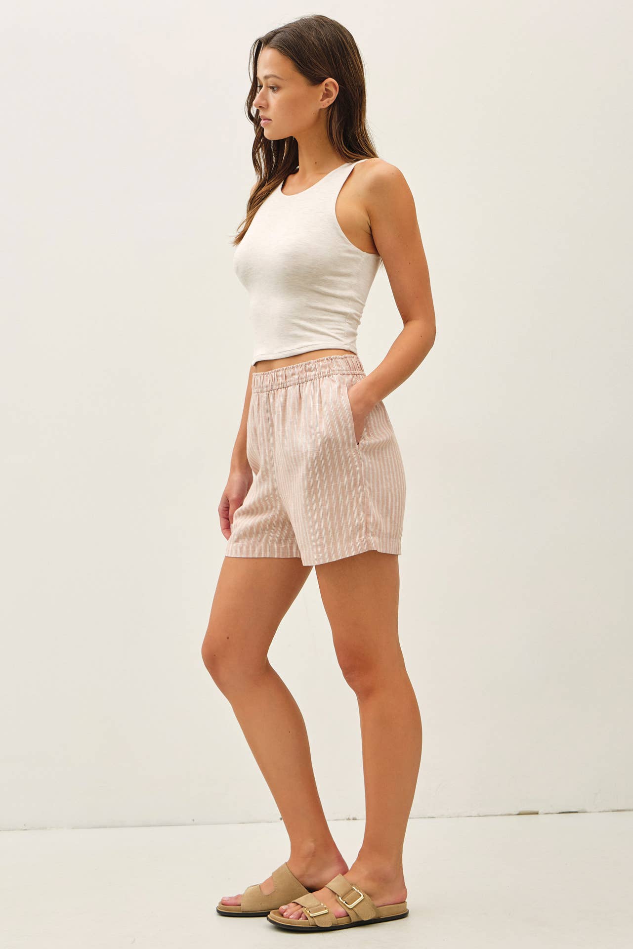 Linen Blend Shorts- Hazelnut