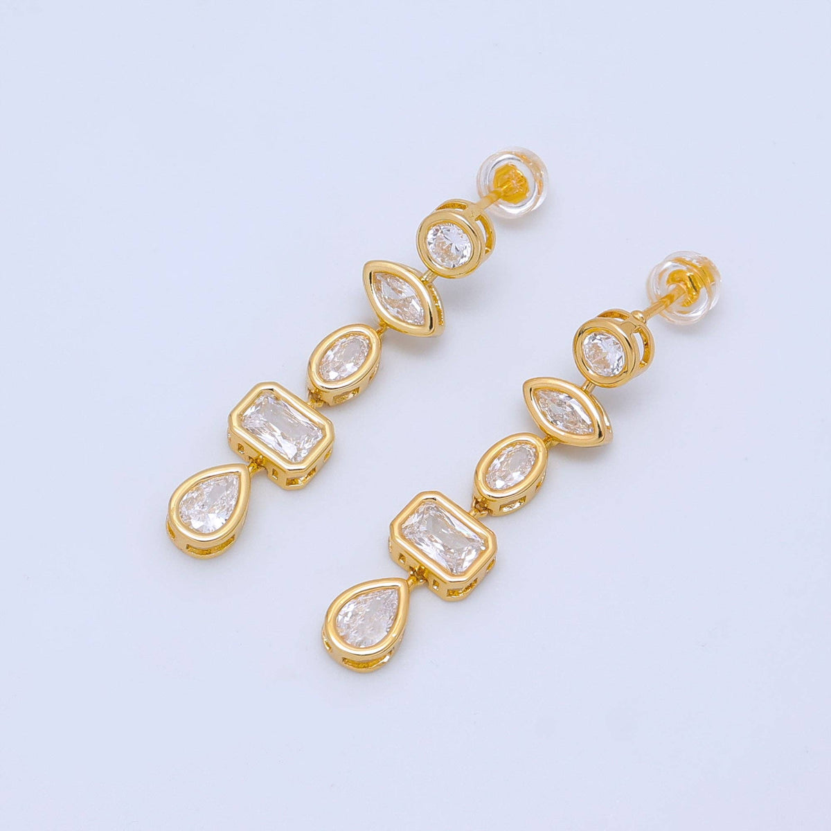 24K Gold Filled 20mm Geometric CZ Bezel Drop Stud Earrings in Gold & Silver | AB678 AB679: Gold