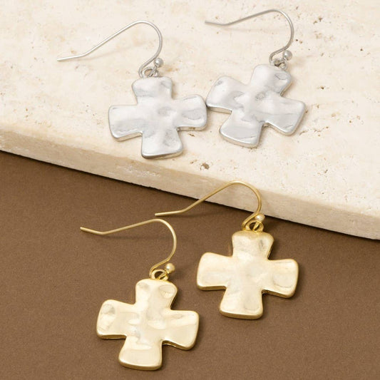 Vintage Gold Dipped Cross Dangle Earrings: GOLD