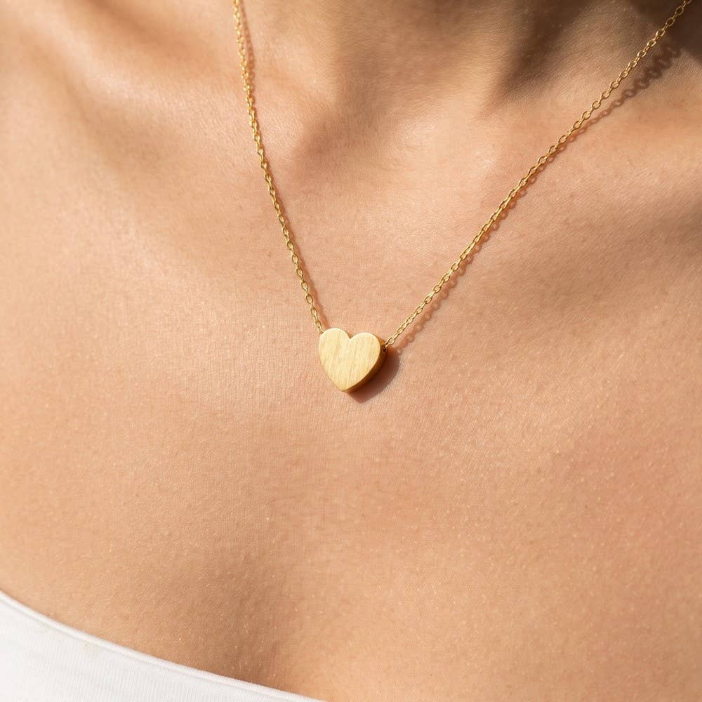 Brushed Heart Pendant Necklace: Gold