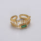 Double Band Baguette Clear CZ Green Emerald Gold Ring