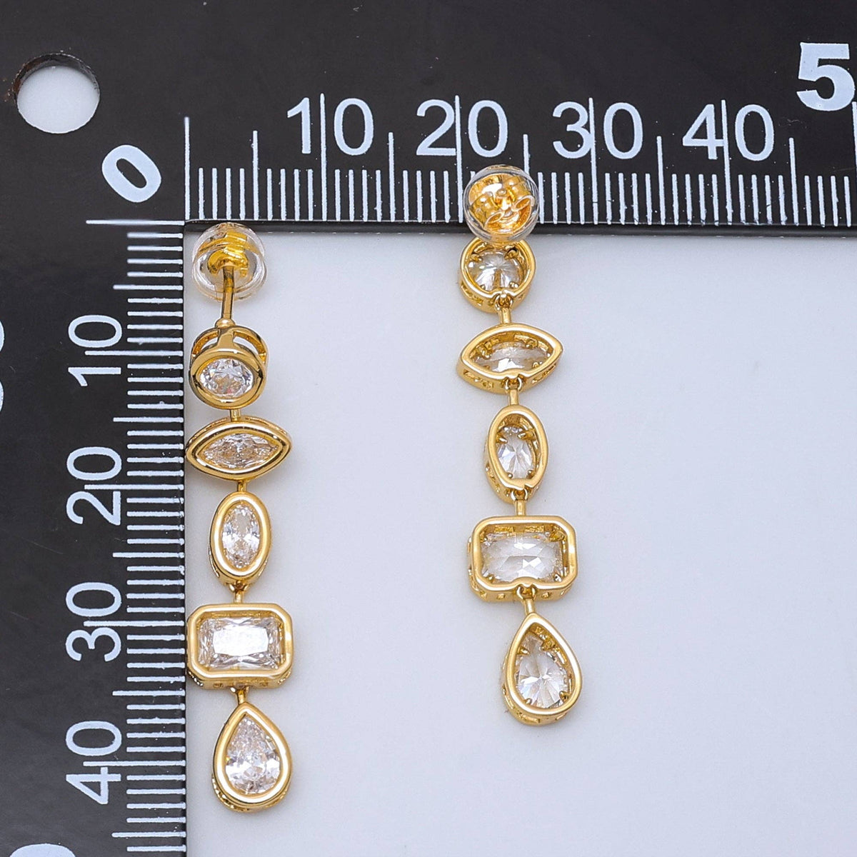 24K Gold Filled 20mm Geometric CZ Bezel Drop Stud Earrings in Gold & Silver | AB678 AB679: Gold