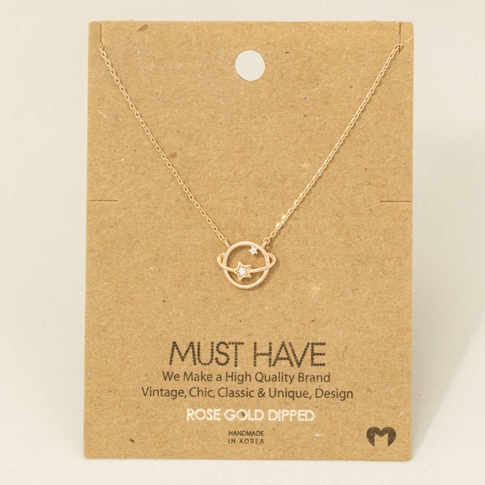 Gold Dipped Studded Star Orbit Pendant Necklace