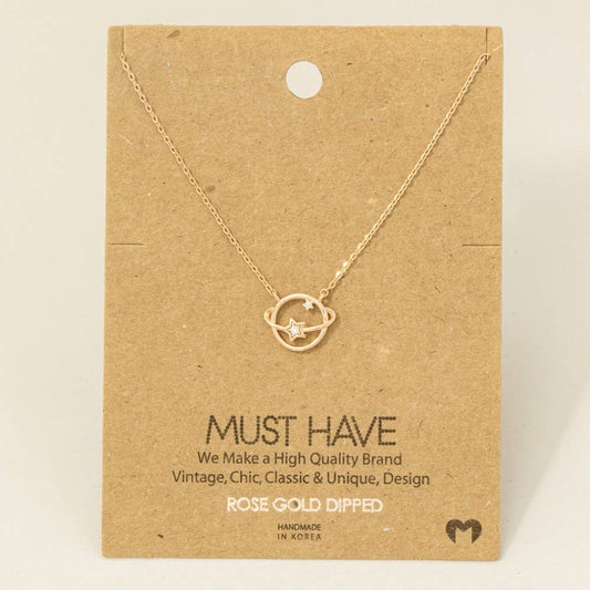 Gold Dipped Studded Star Orbit Pendant Necklace