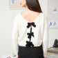 BACK VELVET BOW DETAIL KNIT PULLOVER SWEATER: BURGUNDY