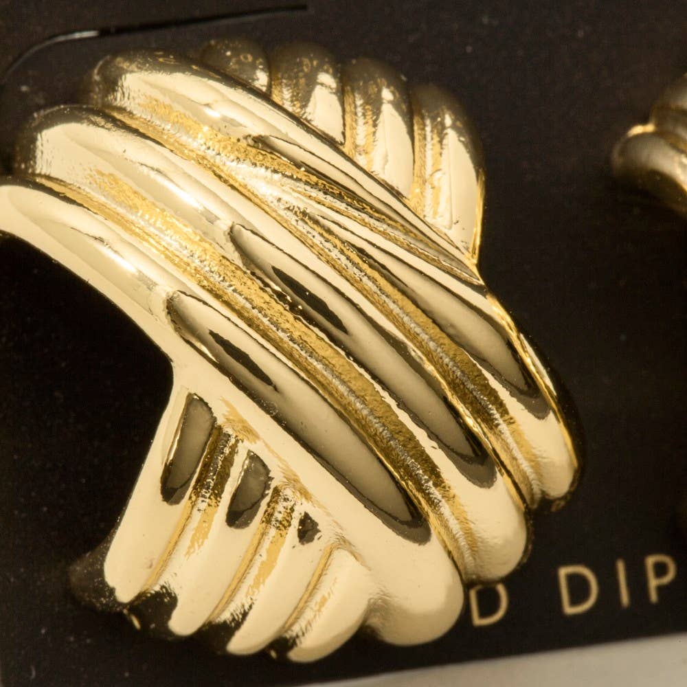 Gold Dipped Hash Weave Hoop Earrings: GOLD