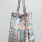Quilted Patchwork Print Shoulder Tote Bag: IVORY/BLUE / Os