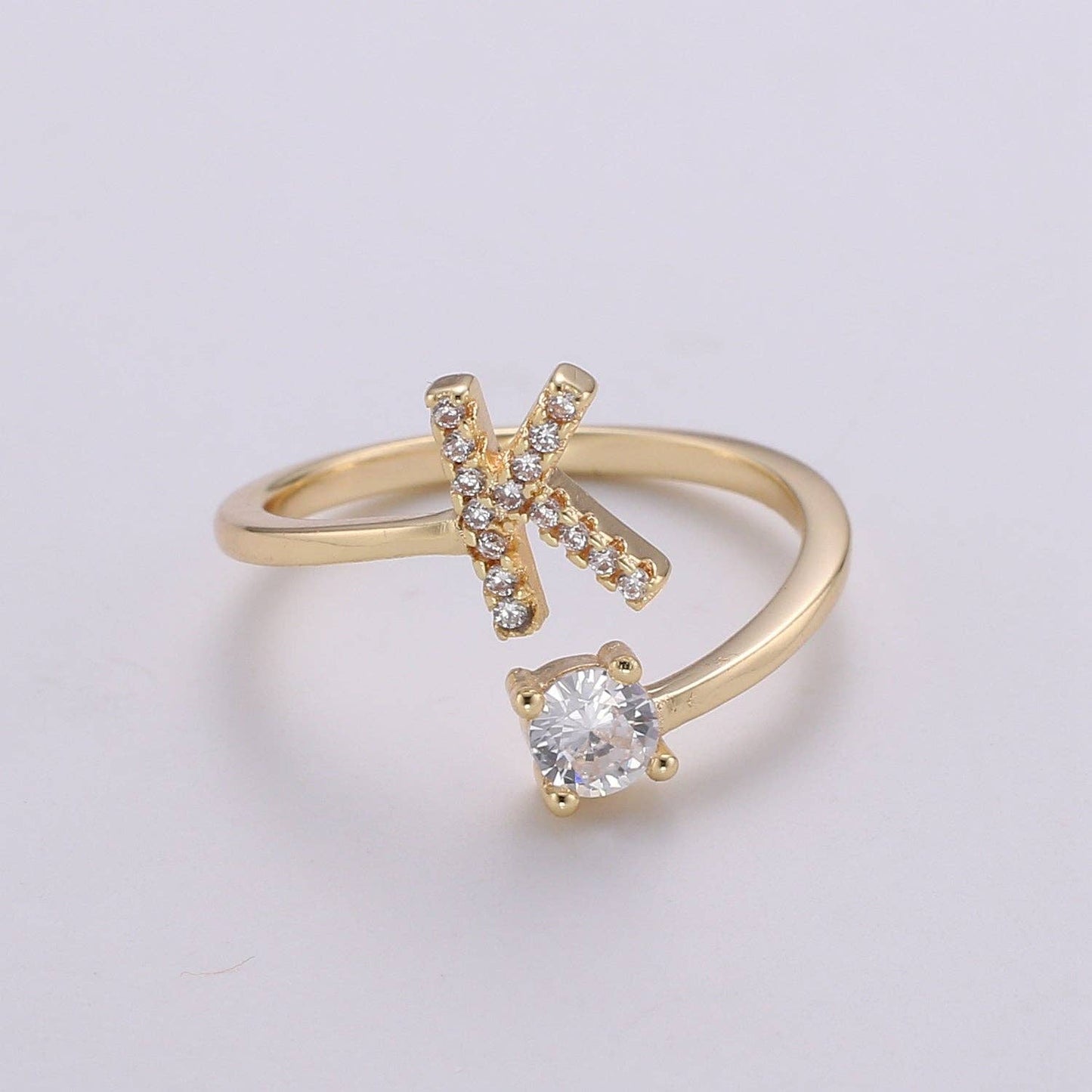 Adjustable Gold Initial Ring With CZ R370~R395: A