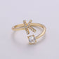 Adjustable Gold Initial Ring With CZ R370~R395: B