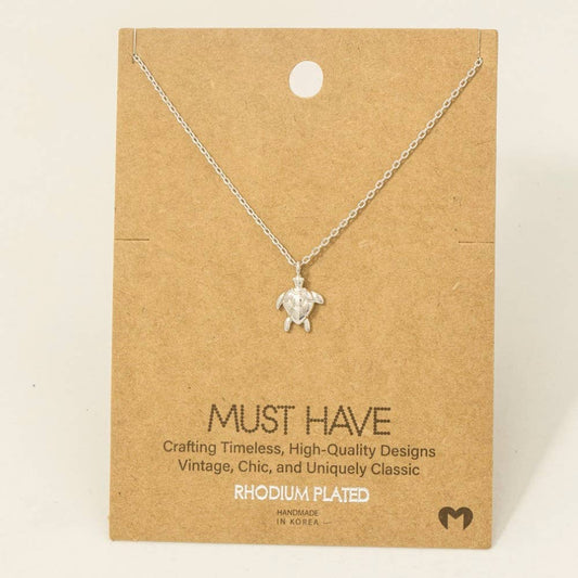 Gold Dipped Turtle Pendant Necklace: Silver