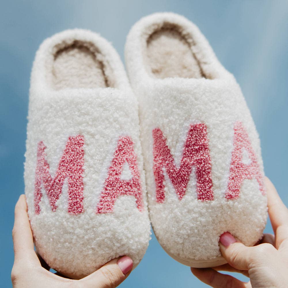 Pink MAMA Slippers: White / L/XL
