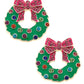 Bejeweled Christmas Wreath Earrings in Green